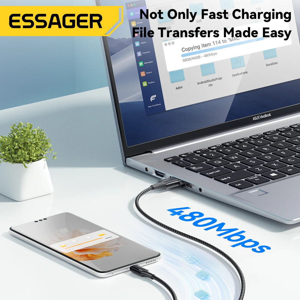 Essager 100W Cable USB C to Type C to Lighting PD Fast Charger Data 3 in 1 Quick Charging Cord - Supersell