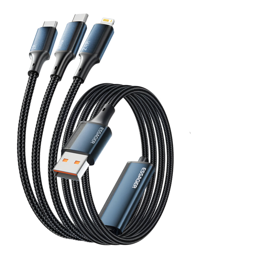 Essager 100W Cable USB C to Type C to Lighting PD Fast Charger Data 3 in 1 Quick Charging Cord - Supersell