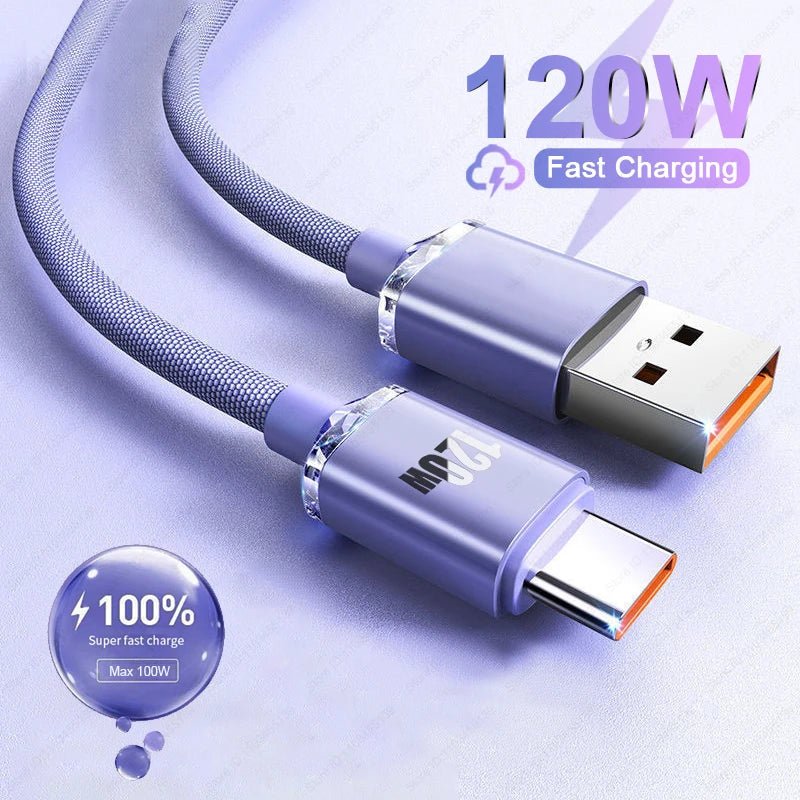 120W 6A Fast Charge USB Type C Quick Charge Cable For Smartphones