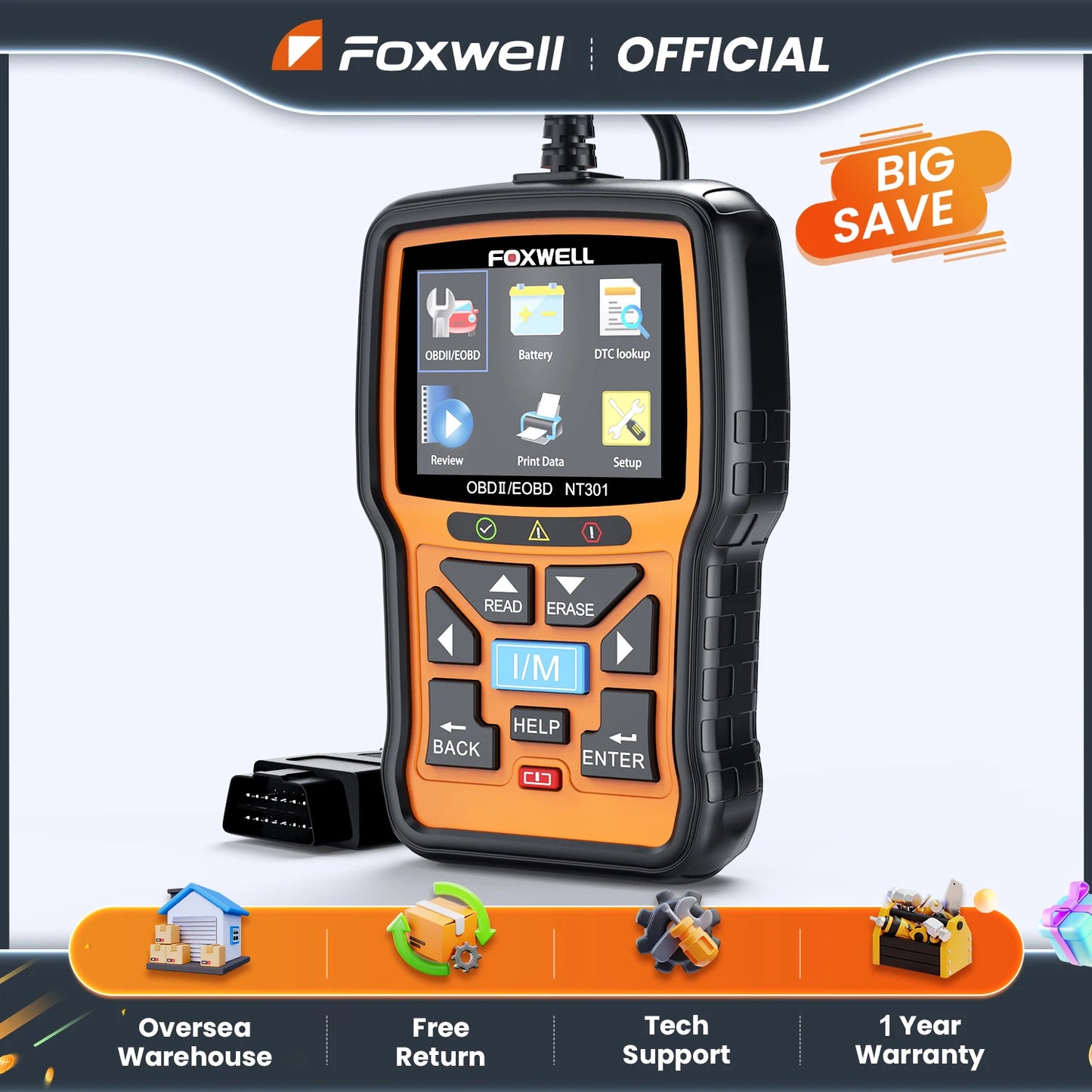 FOXWELL NT301 OBD2 Scanner Check Engine Code Reader Professional ODB2 - Supersell 