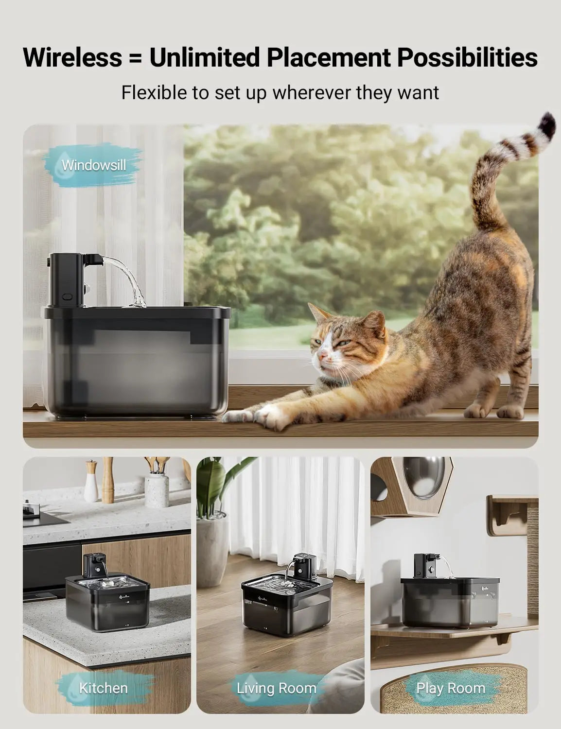 DownyPaws 2.5L Automatic Cat Water Fountain 4000mAh Wireless