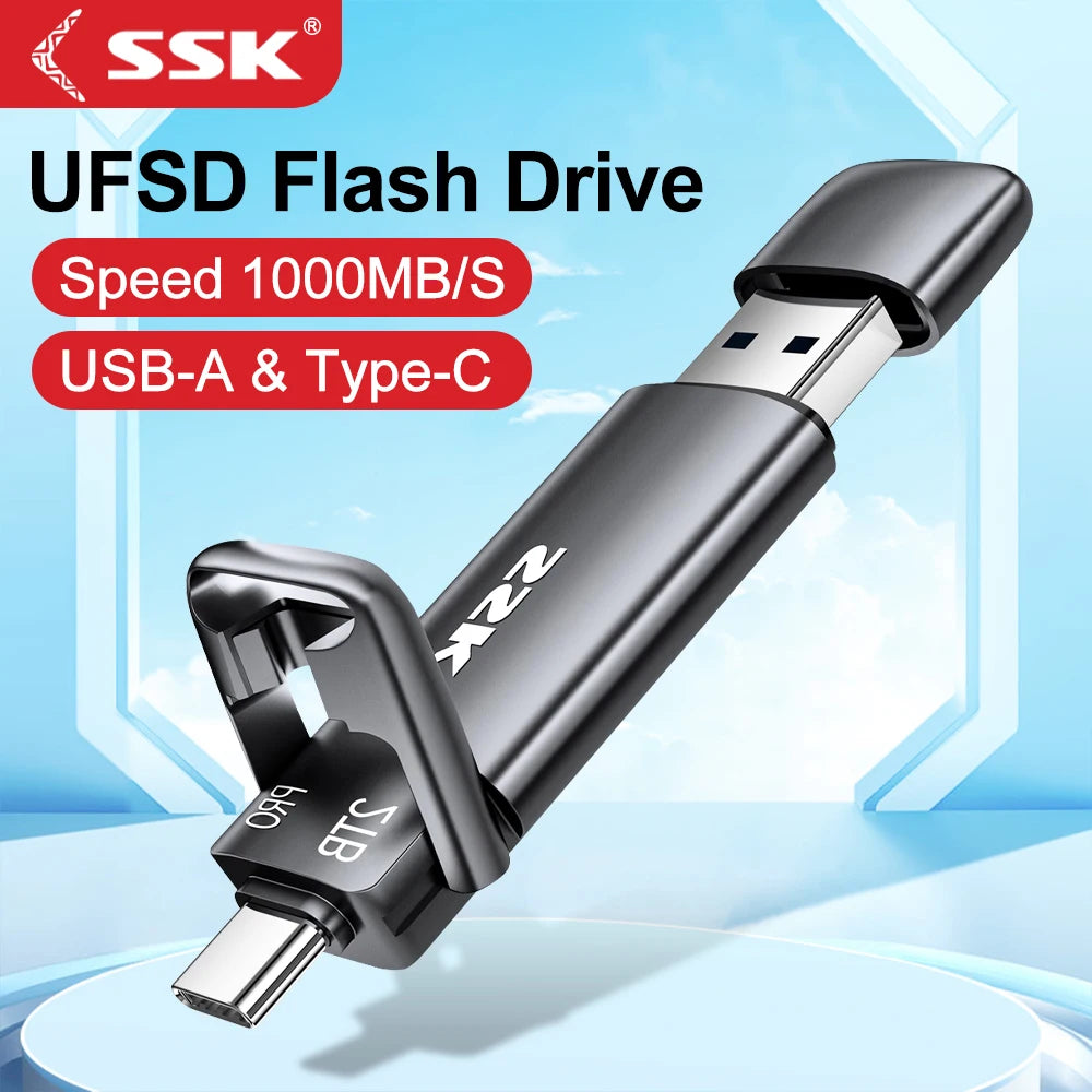 SSK 2TB SSD USB C External SSD Up To 1000MB/s Type-C + USB A 3.2 - Supersell 