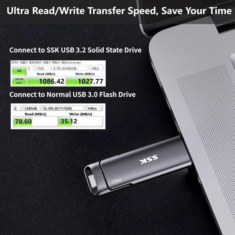 SSK 2TB SSD USB C External SSD Up To 1000MB/s Type-C + USB A 3.2 - Supersell 