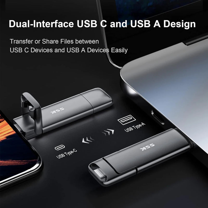SSK 2TB SSD USB C External SSD Up To 1000MB/s Type-C + USB A 3.2 - Supersell 