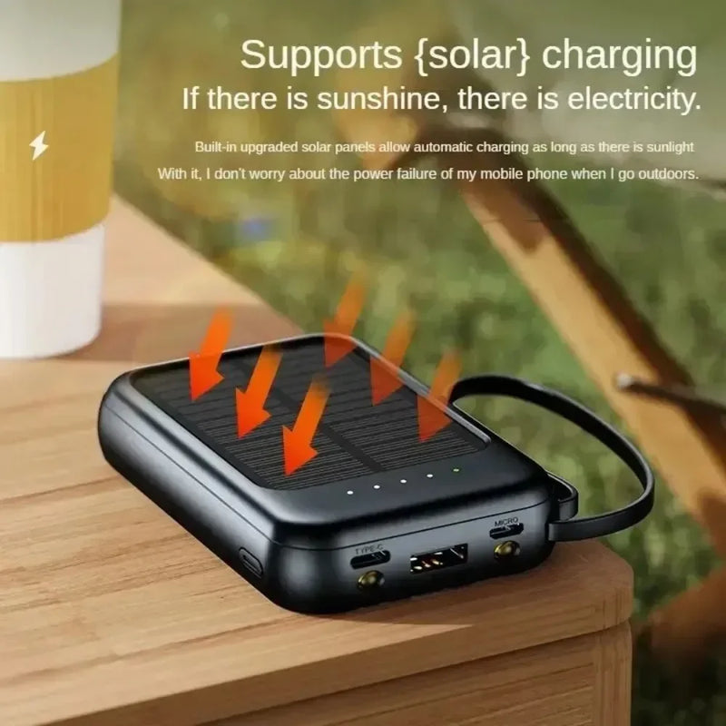Solar Power Bank Big Capacity Fast Charging with 3 Built-in Cables Outdoor Power Bank - Supersell