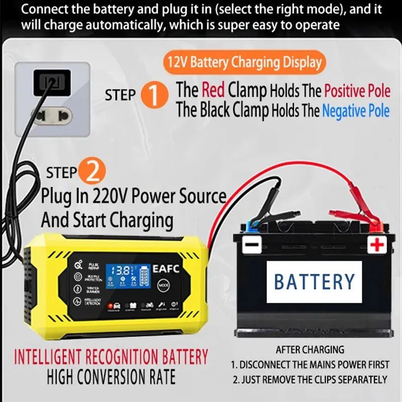 Car Battery Charger 6A 12V Car with LCD Display - Supersell
