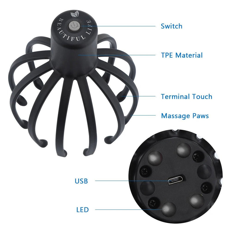 Electric Head Massager – 3 Gears, 12 - Claw USB Rechargeable Device - Supersell