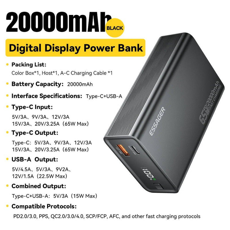 Essager Power Bank For Phone Laptop Tablet Mac 20000mAh - Supersell
