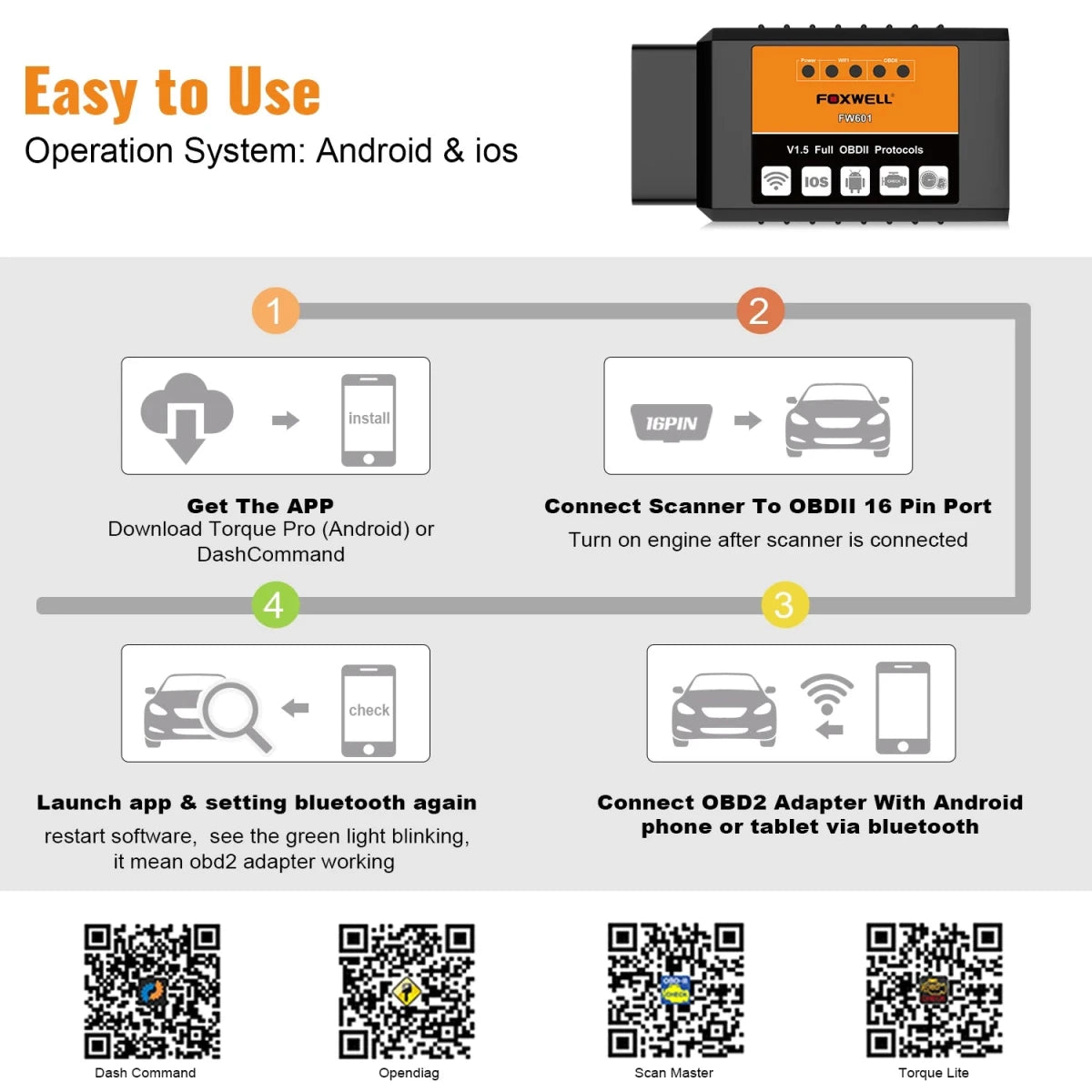 FOXWELL OBD2 WIFI Bluetooth Scanner Car Scan Tool ELM327 - Supersell