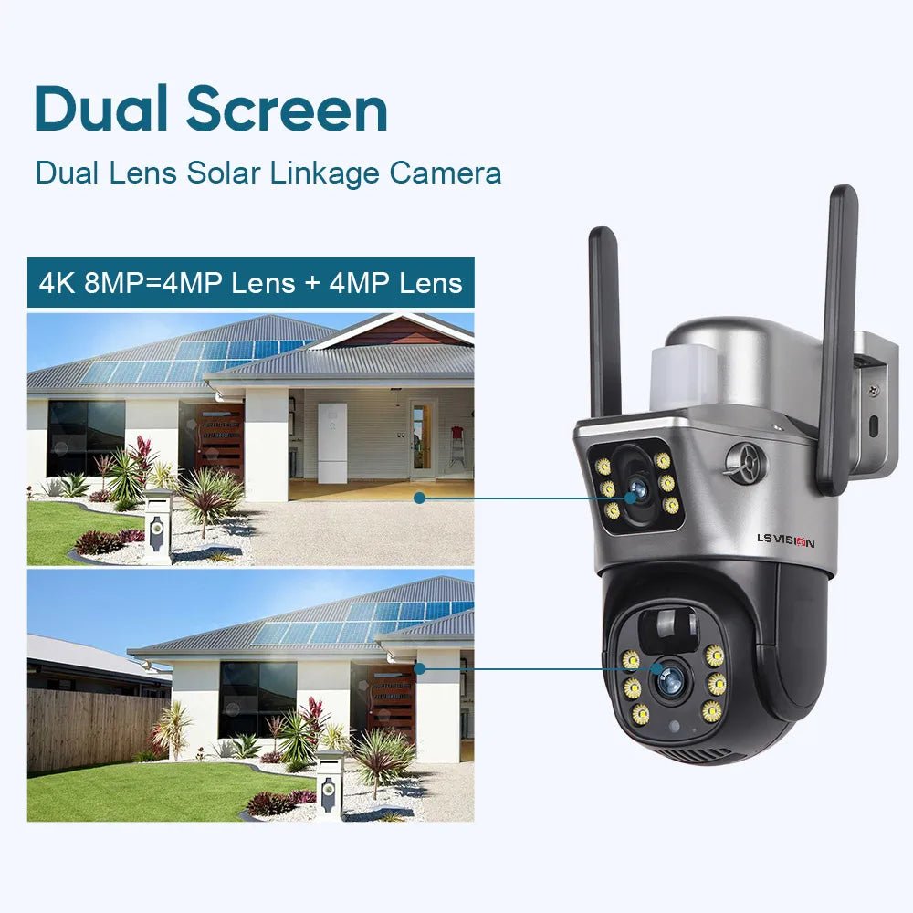 LS VISION 8MP Solar WiFi - 4G Outdoor PTZ Dual - Lens Security Cam - Supersell