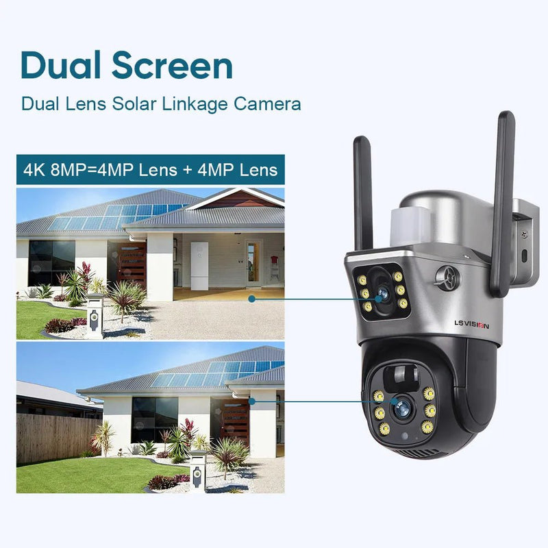LS VISION 8MP Solar WiFi - 4G Outdoor PTZ Dual - Lens Security Cam - Supersell