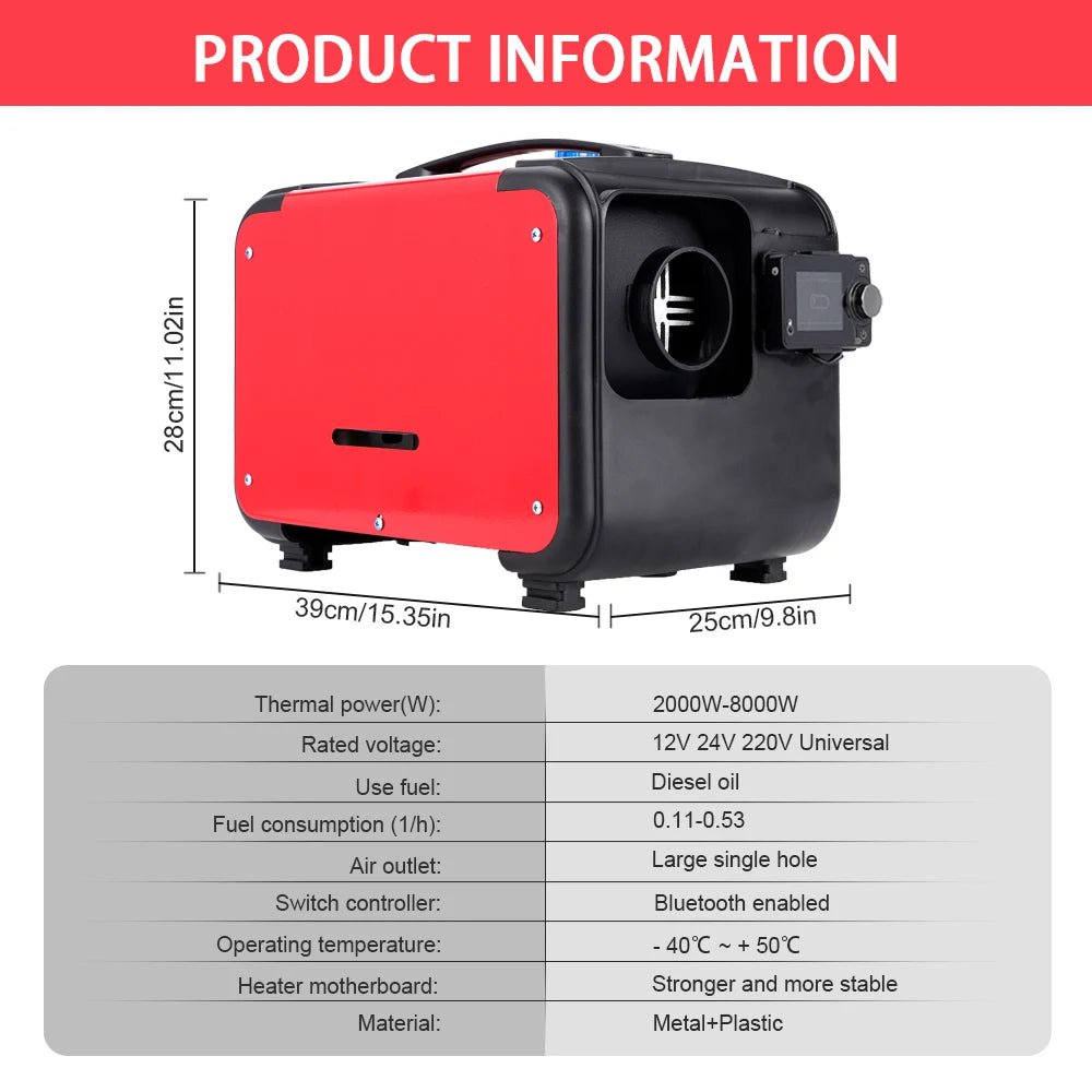 Portable Bluetooth Diesel Heater for Trucks, RVs & Indoor Use | 8KW Power | Multi - Voltage - Supersell
