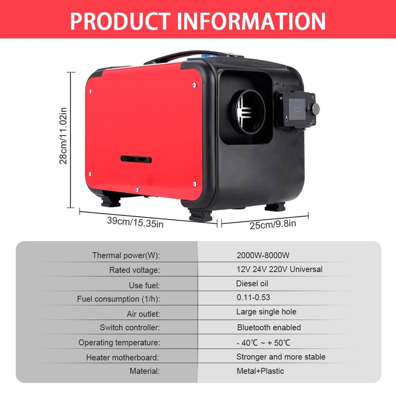 Portable Bluetooth Diesel Heater for Trucks, RVs & Indoor Use | 8KW Power | Multi - Voltage - Supersell